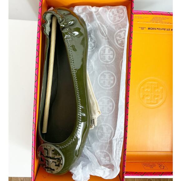 Tory Burch Womens Minnie Patent Leather Ballet Flats Shoes Leccio Dark Green 6.5 - Picture 7 of 8